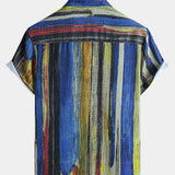 Vintage-Style Yellow Striped Short-Sleeve Summer Shirt