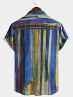 Vintage-Style Yellow Striped Short-Sleeve Summer Shirt