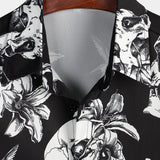 Black Hawaiian Short-Sleeve Shirt for Men with Skull, Hummingbird and Punk Rock Style