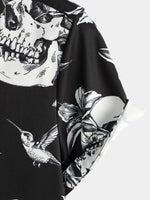 Black Hawaiian Short-Sleeve Shirt for Men with Skull, Hummingbird and Punk Rock Style