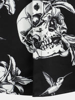 Black Hawaiian Short-Sleeve Shirt for Men with Skull, Hummingbird and Punk Rock Style