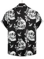 Black Hawaiian Short-Sleeve Shirt for Men with Skull, Hummingbird and Punk Rock Style
