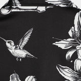 Black Hawaiian Short-Sleeve Shirt for Men with Skull, Hummingbird and Punk Rock Style