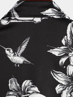 Black Hawaiian Short-Sleeve Shirt for Men with Skull, Hummingbird and Punk Rock Style