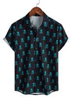 Cotton Summer Short Sleeve Shirt for Men with Punk Rock Skull Pattern