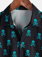 Cotton Summer Short Sleeve Shirt for Men with Punk Rock Skull Pattern