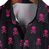 Summer Cotton Short Sleeve Shirt for Men with Pink Punk Rock Skull and Cool Pattern
