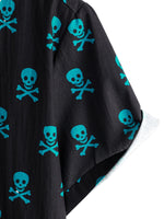 Cotton Summer Short Sleeve Shirt for Men with Punk Rock Skull Pattern
