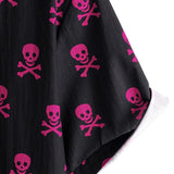 Summer Cotton Short Sleeve Shirt for Men with Pink Punk Rock Skull and Cool Pattern
