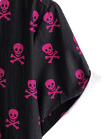 Summer Cotton Short Sleeve Shirt for Men with Pink Punk Rock Skull and Cool Pattern