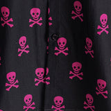 Summer Cotton Short Sleeve Shirt for Men with Pink Punk Rock Skull and Cool Pattern
