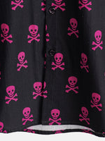 Summer Cotton Short Sleeve Shirt for Men with Pink Punk Rock Skull and Cool Pattern