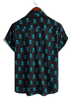 Cotton Summer Short Sleeve Shirt for Men with Punk Rock Skull Pattern