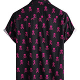 Summer Cotton Short Sleeve Shirt for Men with Pink Punk Rock Skull and Cool Pattern