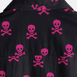 Summer Cotton Short Sleeve Shirt for Men with Pink Punk Rock Skull and Cool Pattern