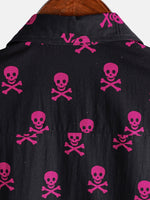 Summer Cotton Short Sleeve Shirt for Men with Pink Punk Rock Skull and Cool Pattern