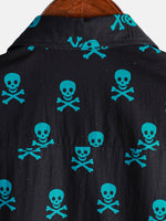 Cotton Summer Short Sleeve Shirt for Men with Punk Rock Skull Pattern