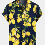 Hawaiian Beach Summer Vacation Short-Sleeve Tropical Lemon Print Shirt
