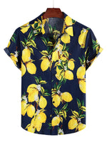 Cotton Hawaiian Shirt with Short Sleeves in Yellow Lemons for Men