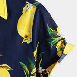 Hawaiian Beach Summer Vacation Short-Sleeve Tropical Lemon Print Shirt