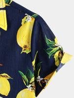 Hawaiian Beach Summer Vacation Short-Sleeve Tropical Lemon Print Shirt