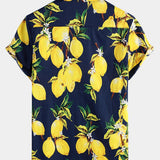 Hawaiian Beach Summer Vacation Short-Sleeve Tropical Lemon Print Shirt