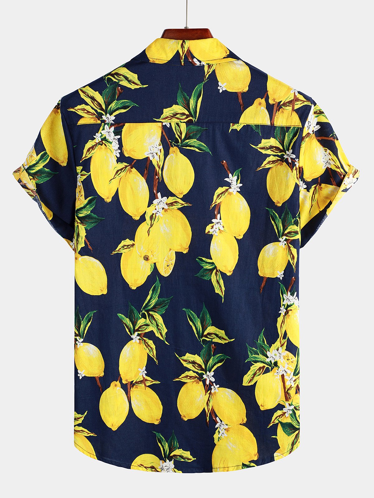 Hawaiian Beach Summer Vacation Short-Sleeve Tropical Lemon Print Shirt
