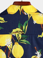 Hawaiian Beach Summer Vacation Short-Sleeve Tropical Lemon Print Shirt