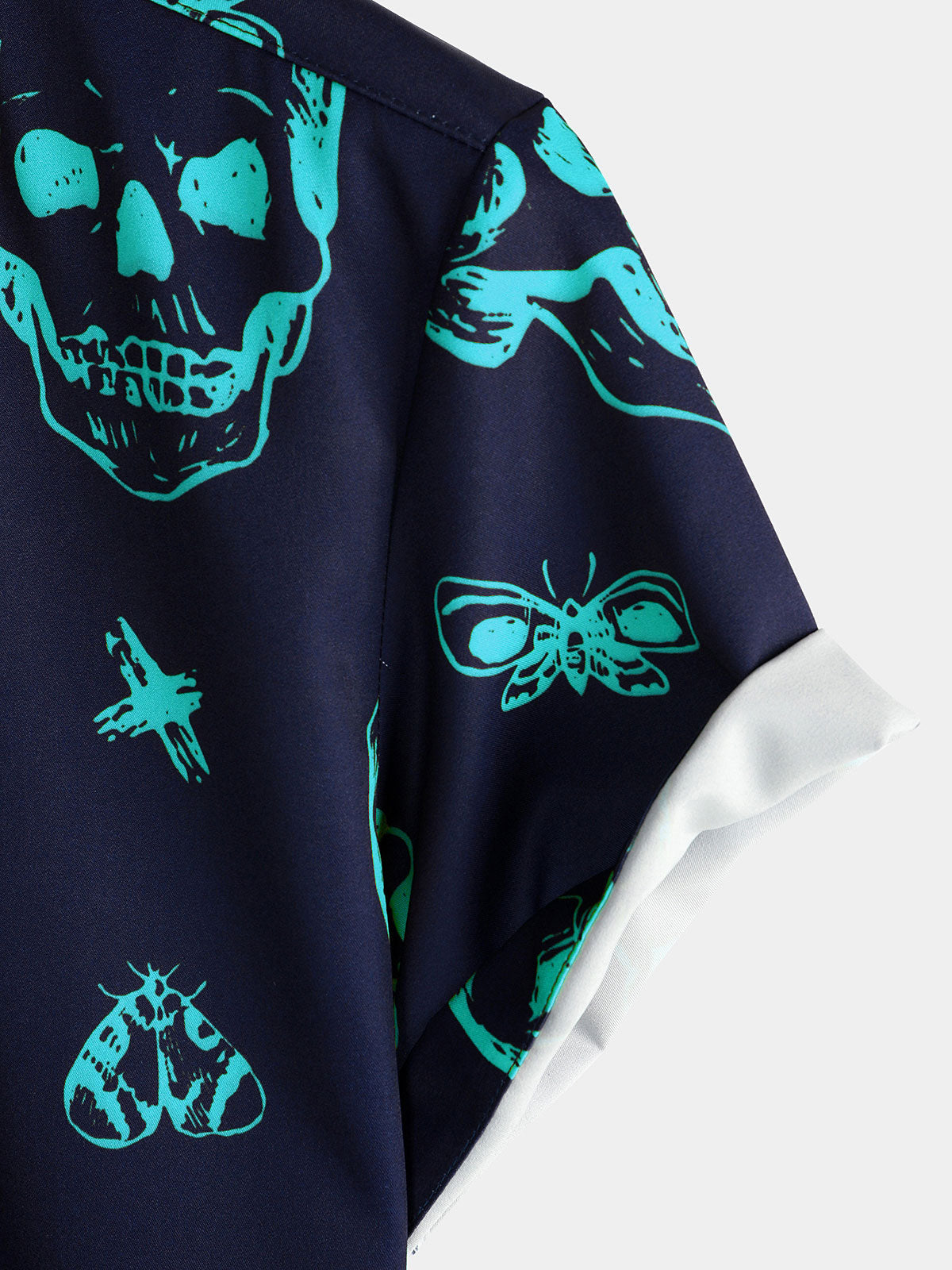 Aloha Hawaiian Short Sleeve Shirt, Blue Skull Print, Artistic Graphic Button
