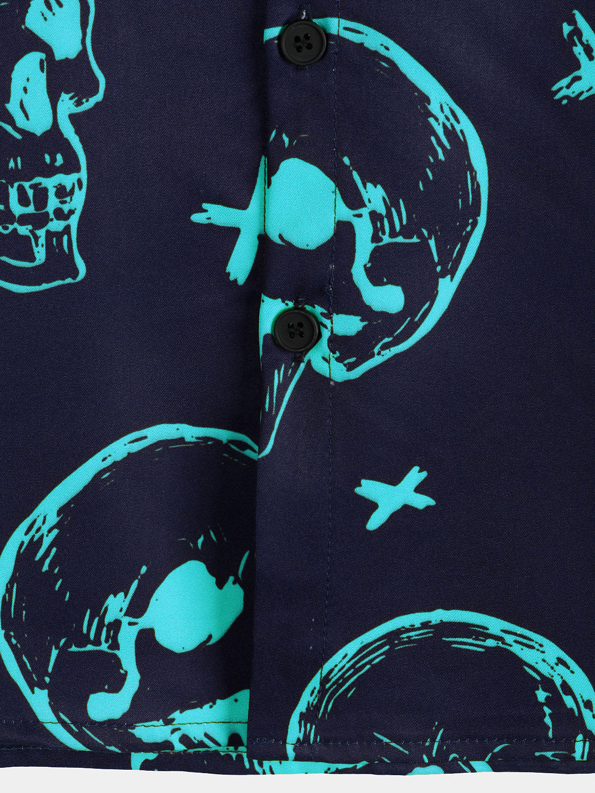 Aloha Hawaiian Short Sleeve Shirt, Blue Skull Print, Artistic Graphic Button