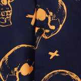 Aloha Cotton Shirt with Short Sleeves, Buttons, and Orange Skull Pattern for Men