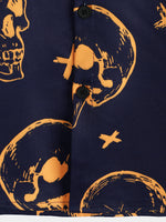 Aloha Cotton Shirt with Short Sleeves, Buttons, and Orange Skull Pattern for Men