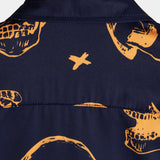 Aloha Cotton Shirt with Short Sleeves, Buttons, and Orange Skull Pattern for Men