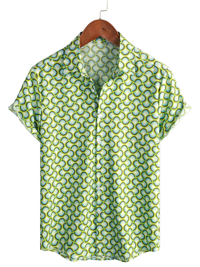 Men's Green Cotton Shirt with Short Sleeve for Summer
