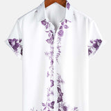 Men's Summer Cotton Short-Sleeve Shirt with Hawaiian Floral Buttons
