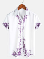Men's Summer Cotton Short-Sleeve Shirt with Hawaiian Floral Buttons