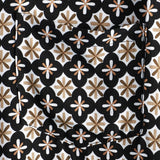 Black Short-Sleeve Summer Shirt, Vintage Geometric Floral Pattern