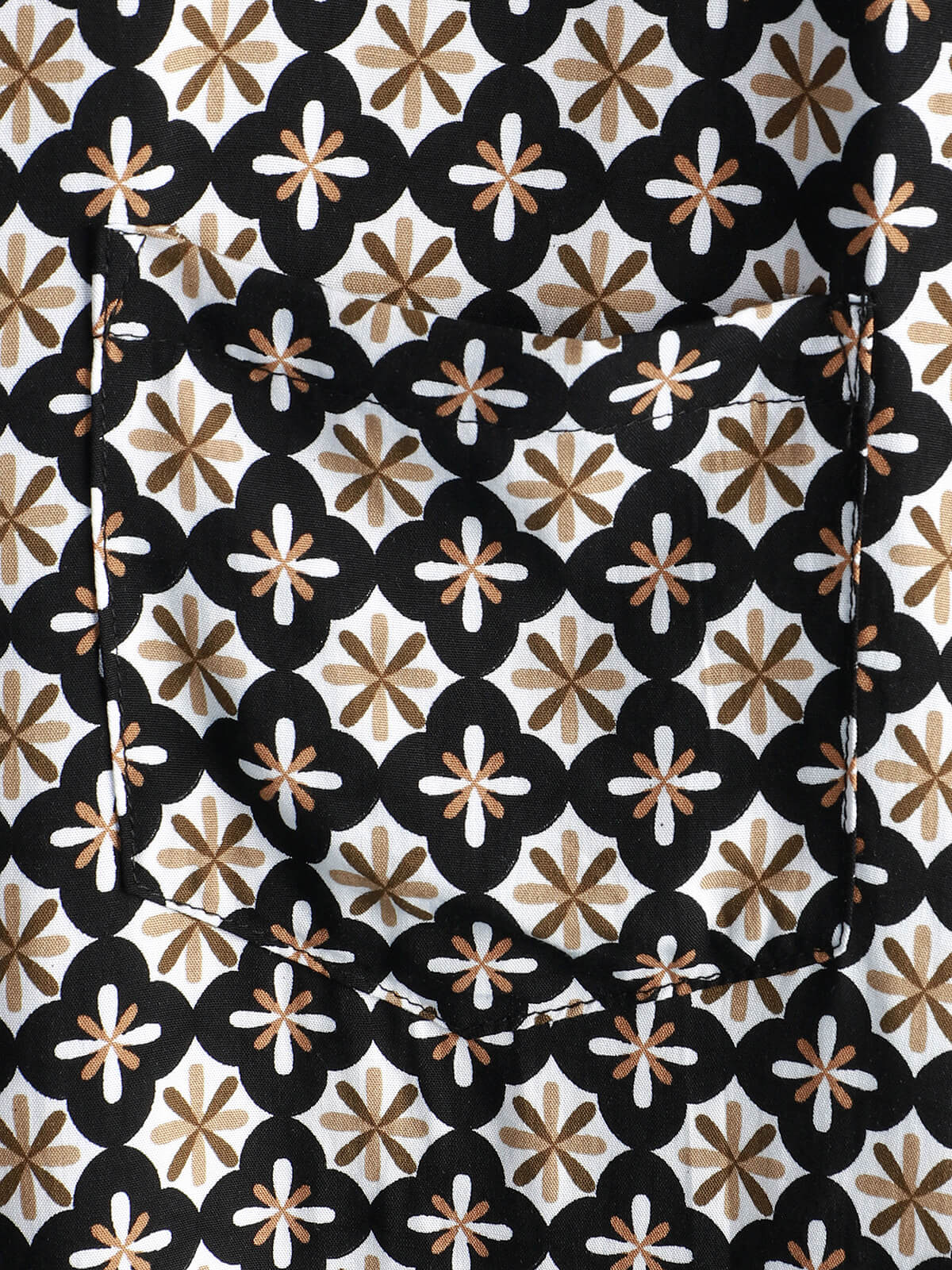 Black Short-Sleeve Summer Shirt, Vintage Geometric Floral Pattern
