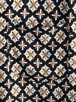 Black Short-Sleeve Summer Shirt, Vintage Geometric Floral Pattern