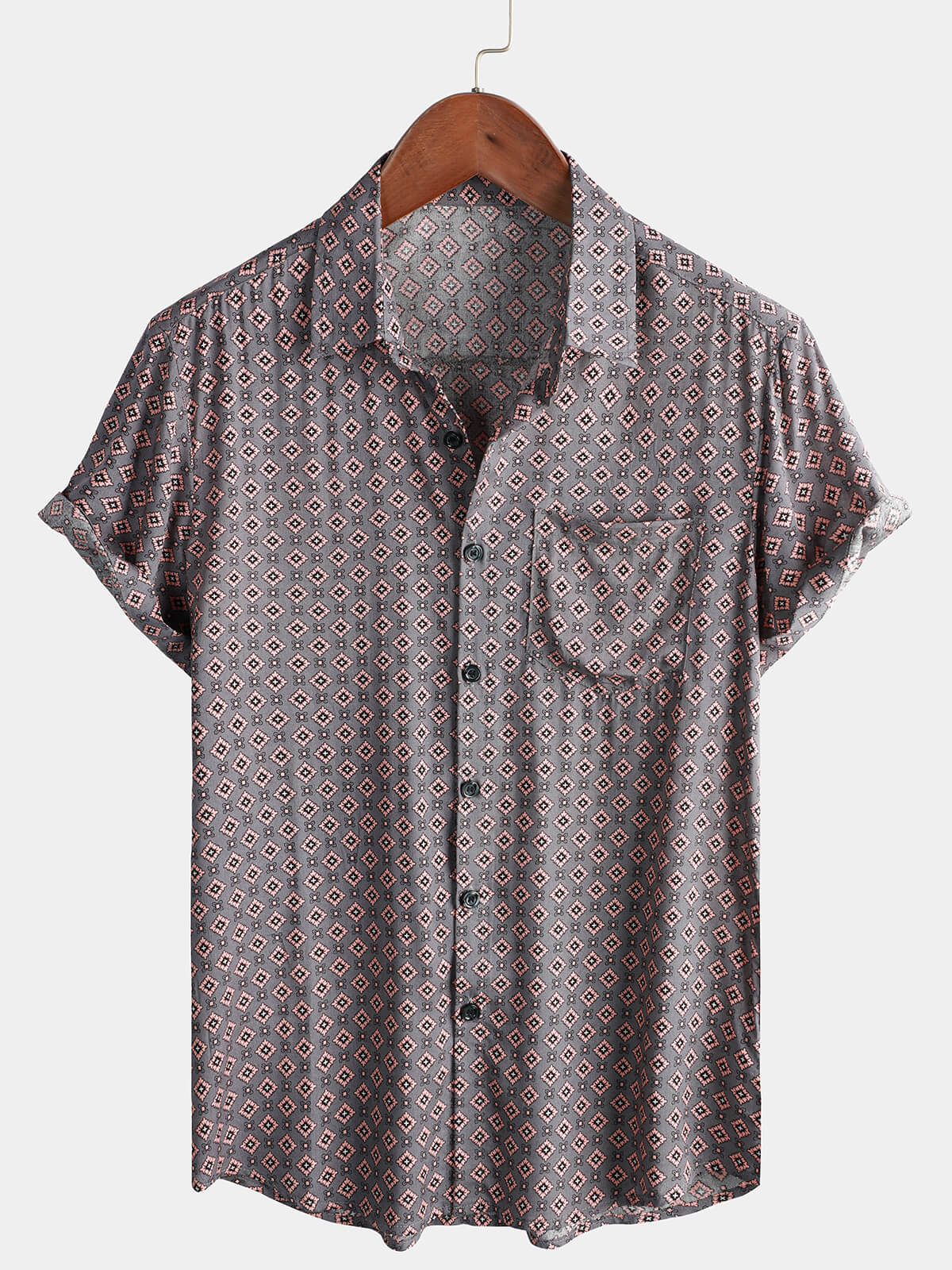 Vintage Geometric Summer Beach Short Sleeve Shirt