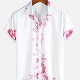 Men's Summer Cotton Short-Sleeve Shirt with Hawaiian Floral Buttons