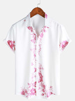 Men's Summer Cotton Short-Sleeve Shirt with Hawaiian Floral Buttons