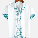 Men's Summer Cotton Short-Sleeve Shirt with Hawaiian Floral Buttons