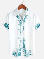 Men's Summer Cotton Short-Sleeve Shirt with Hawaiian Floral Buttons