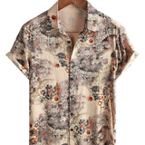 Retro Cotton Casual Shirt with Floral Button Pattern for Men