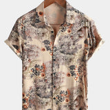 Button-Up Vacation Short Sleeve Shirt with Floral Print