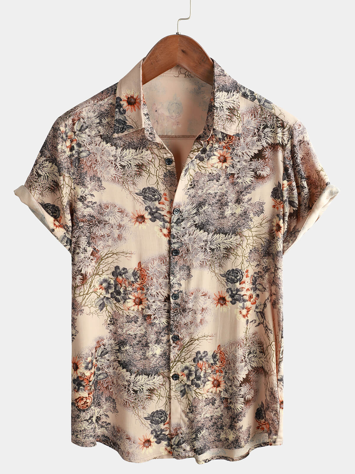 Button-Up Vacation Short Sleeve Shirt with Floral Print