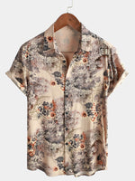 Button-Up Vacation Short Sleeve Shirt with Floral Print