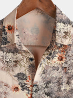 Button-Up Vacation Short Sleeve Shirt with Floral Print