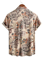 Retro Cotton Casual Shirt with Floral Button Pattern for Men